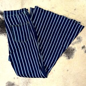 Large Turquoise Haven Stripe Bell Bottom Flare Wide Leg Blue Jeans
